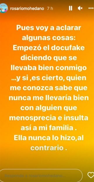Declaraciones v&iacute;a Instagram de Rosario Mohedano / Instagram @rosariomohedano