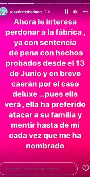 Declaraciones v&iacute;a Instagram de Rosario Mohedano / Instagram @rosariomohedano