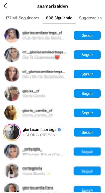 Ana Mar&iacute;a Ald&oacute;n, s&iacute; sigue a Gloria Camila en Instagram / Redes Sociales 