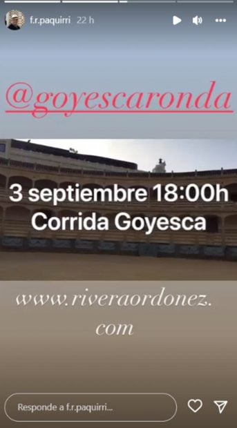 Francisco Rivera anuncia que est&aacute;n a la venta las entradas de la Goyesca / Instagram @f.r.paquirri