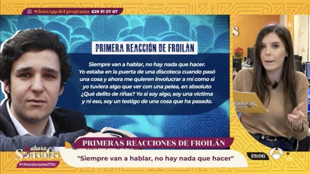 Se destapa la versi&oacute;n de Froil&aacute;n sobre la pelea en 'Y ahora Sonsoles' / Antena 3