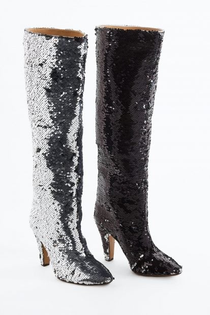 Botas con lentejuelas negras y plateadas / H&M