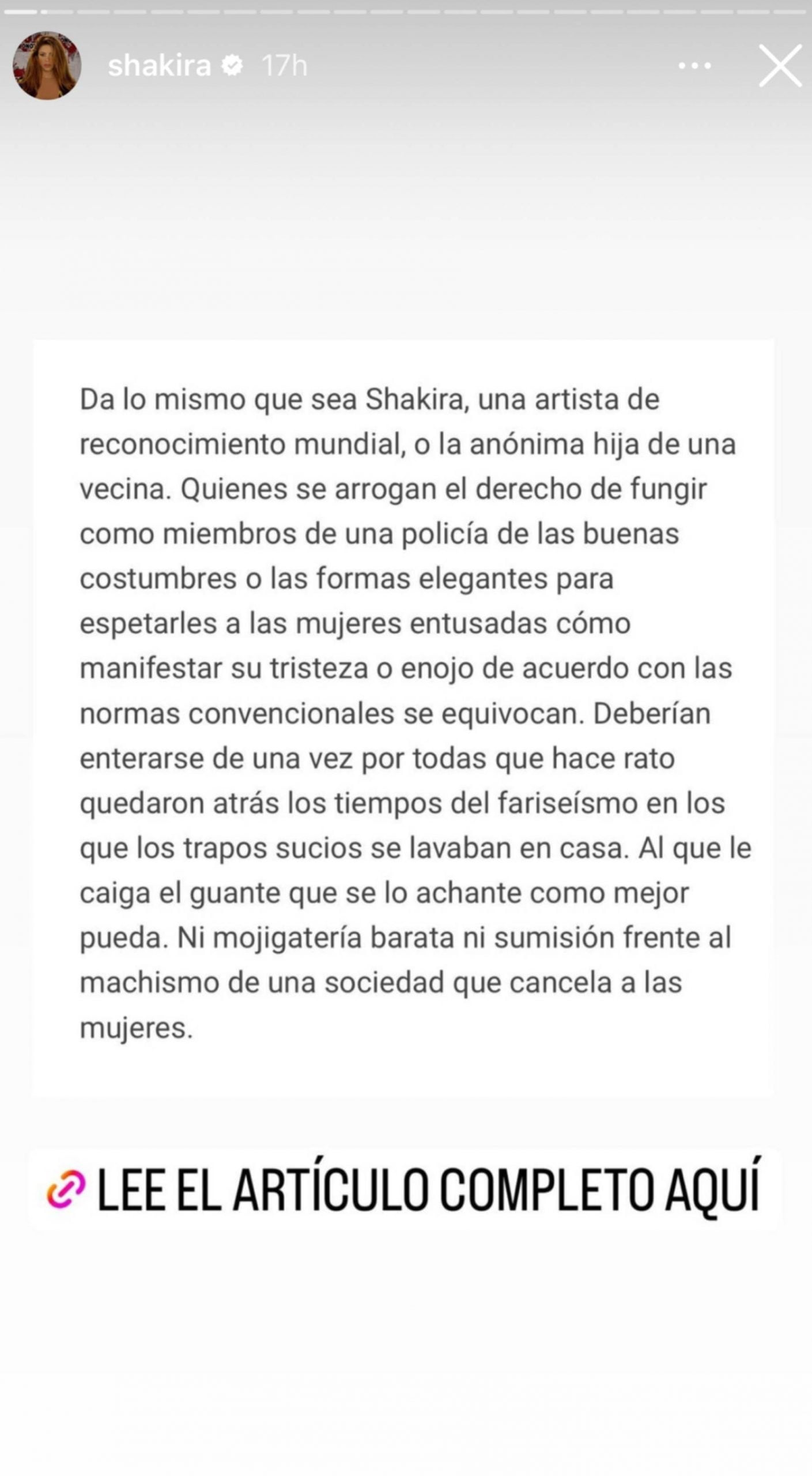 Publicación de Shakira en Instagram / Shakira