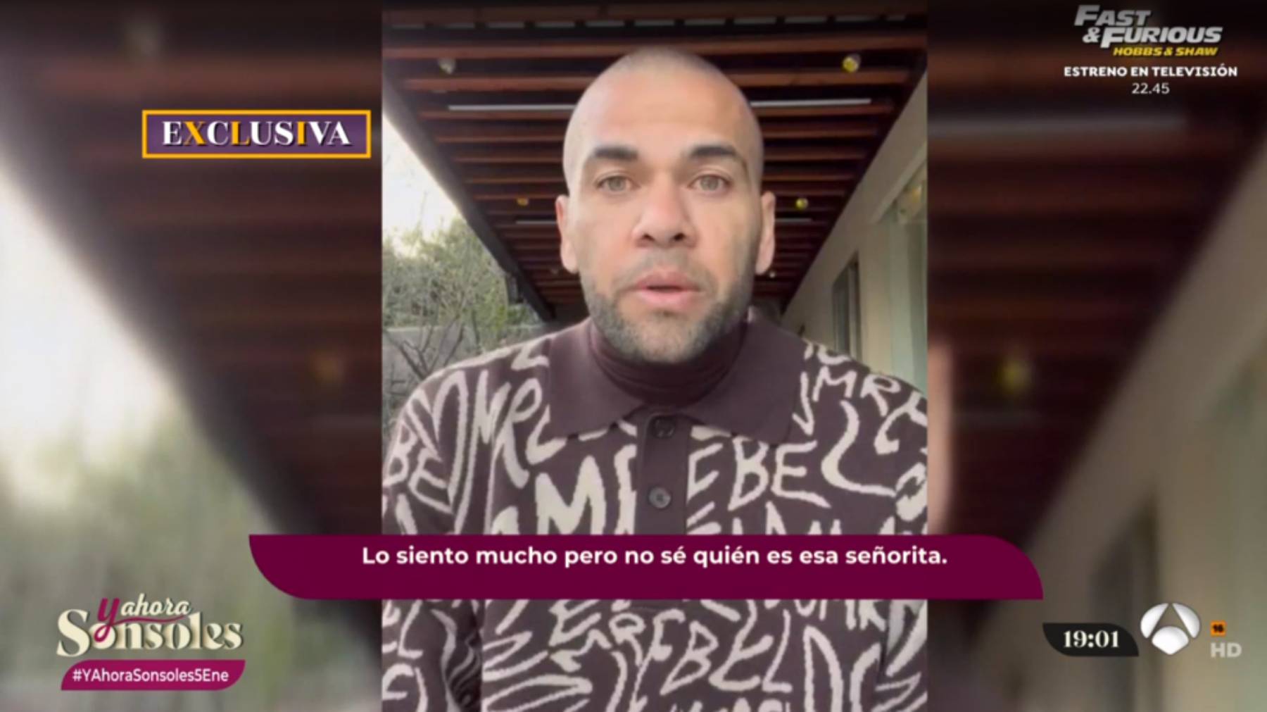 Dani Alves en el programa 'Y ahora S&oacute;nsoles' / Antena 3 