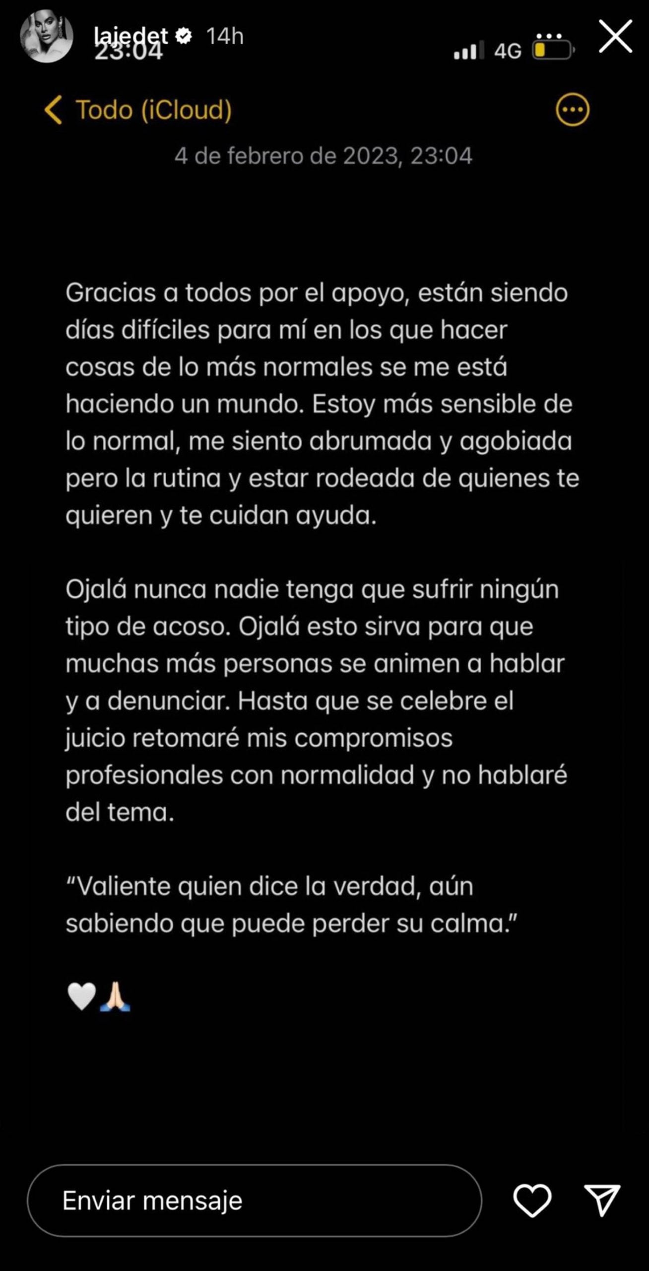 Stories de Instagram de la actriz Jedet / Instagram