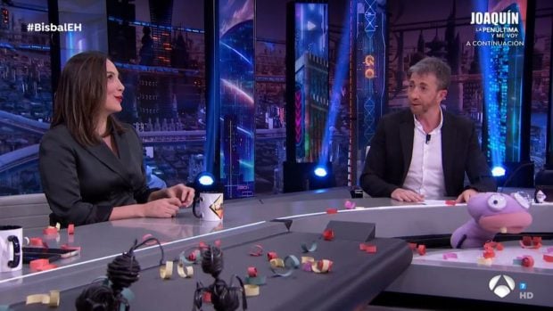 Tamara Falc&oacute; y Pablo Motos en 'El Hormiguero'. / Antena 3