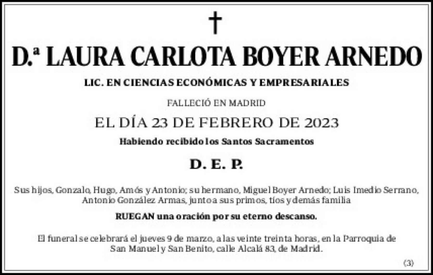 Esquela en memoria de Laura Boyer / ABC