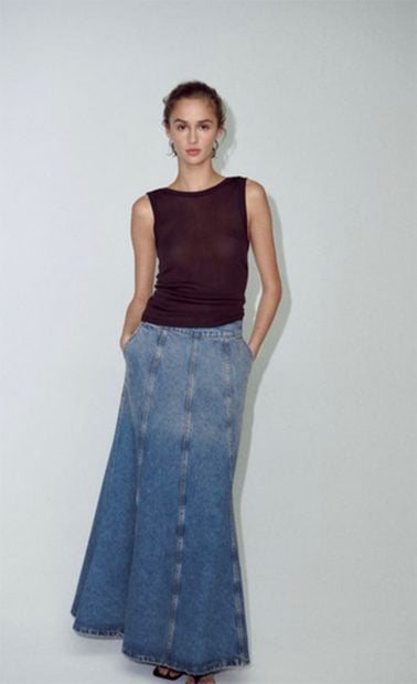 Falda larga vaquera de Zara / Zara