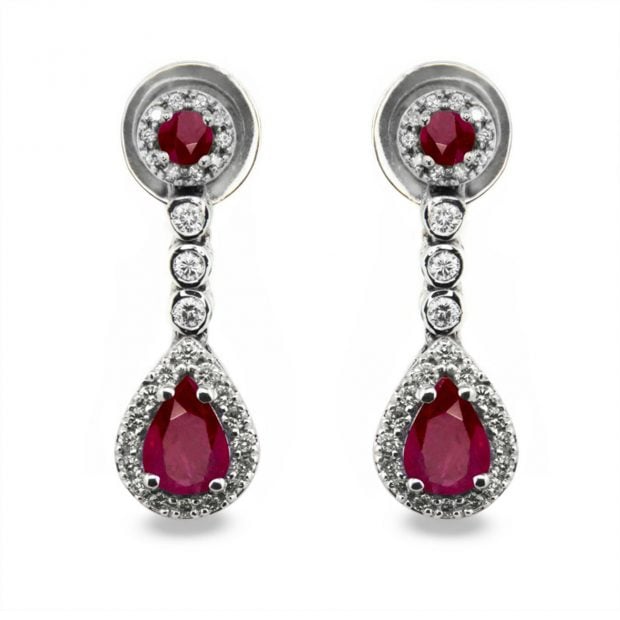Pendientes de oro blanco, diamantes y rub&iacute;es. / Godiam