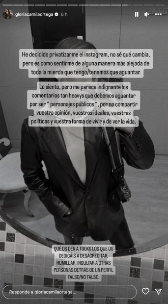 Storie de Gloria Camila Ortega. / Instagram