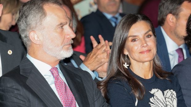 La Reina Letizia mirando a c&aacute;mara junto a Felipe VI. / Gtres