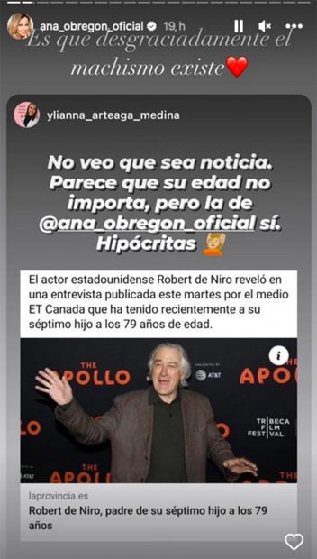 Ana Obreg&oacute;n comparte un storie / Redes sociales