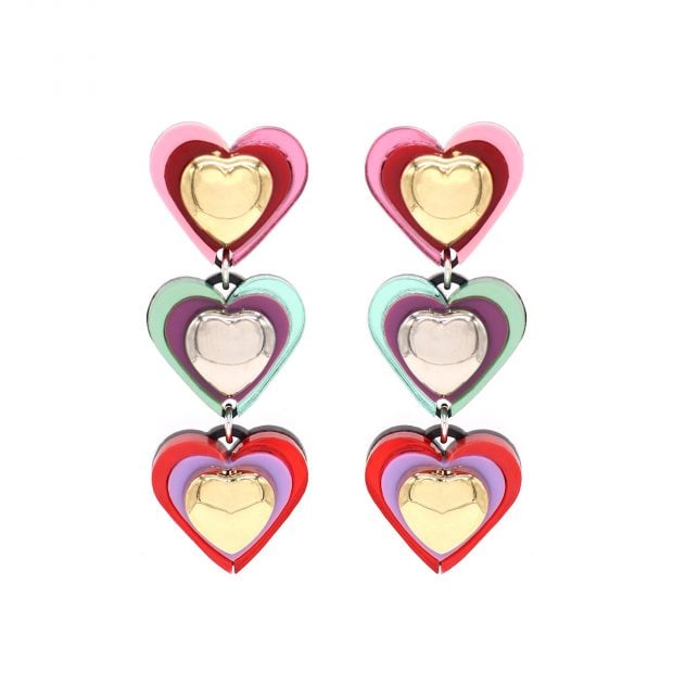 Pendientes colgantes en forma de tres corazones. / Lausett