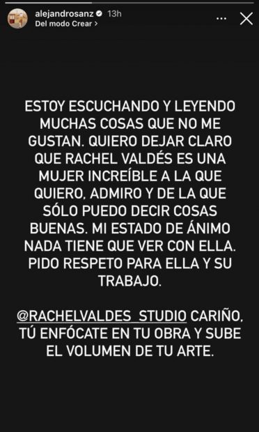 Stories de Alejandro Sanz/ Instagram