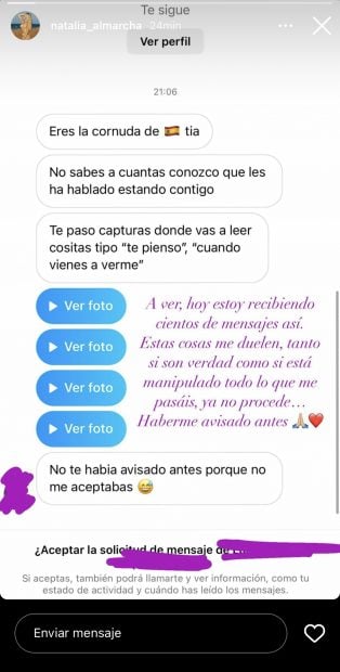 Storie de Natalia Almarcha. / Instagram