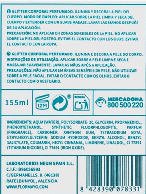 Etiqueta del gel glow de Mercadona / Mercadona