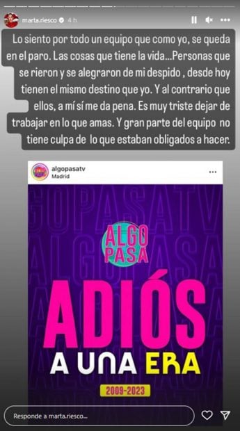 Storie de Marta Riesco hablando sobre 'S&aacute;lvame'. / Telecinco