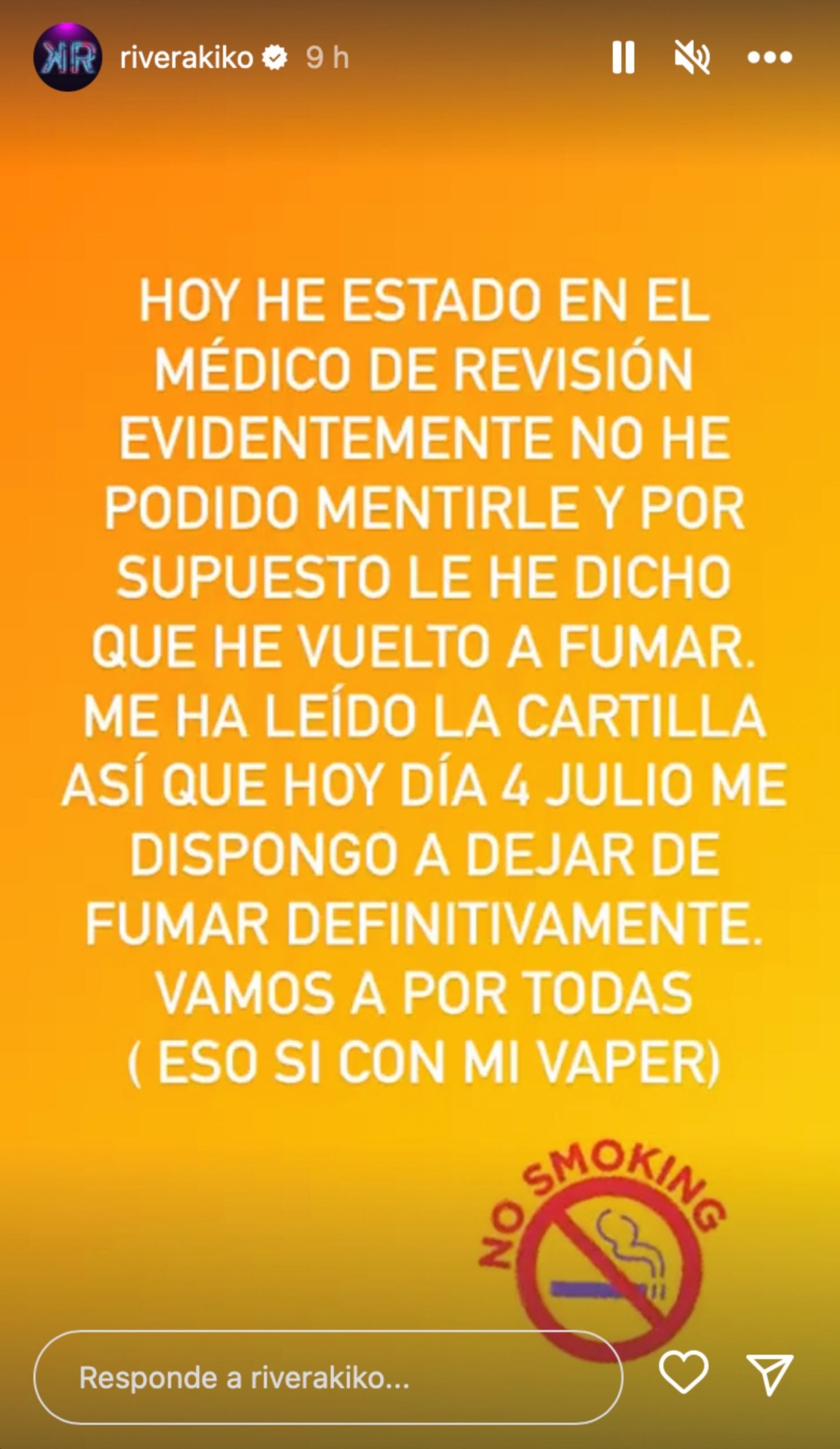 Anuncio de Kiko Rivera de que deja de fumar/ Instagram 