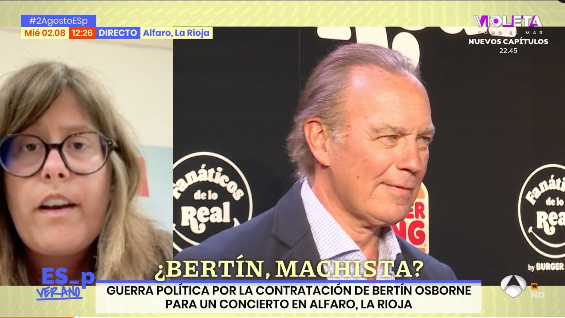 Raquel Pedraja hablando sobre la actuaci&oacute;n de Bert&iacute;n Osborne en La Rioja en el programa 'Espejo P&uacute;blico'/ Atresmedia