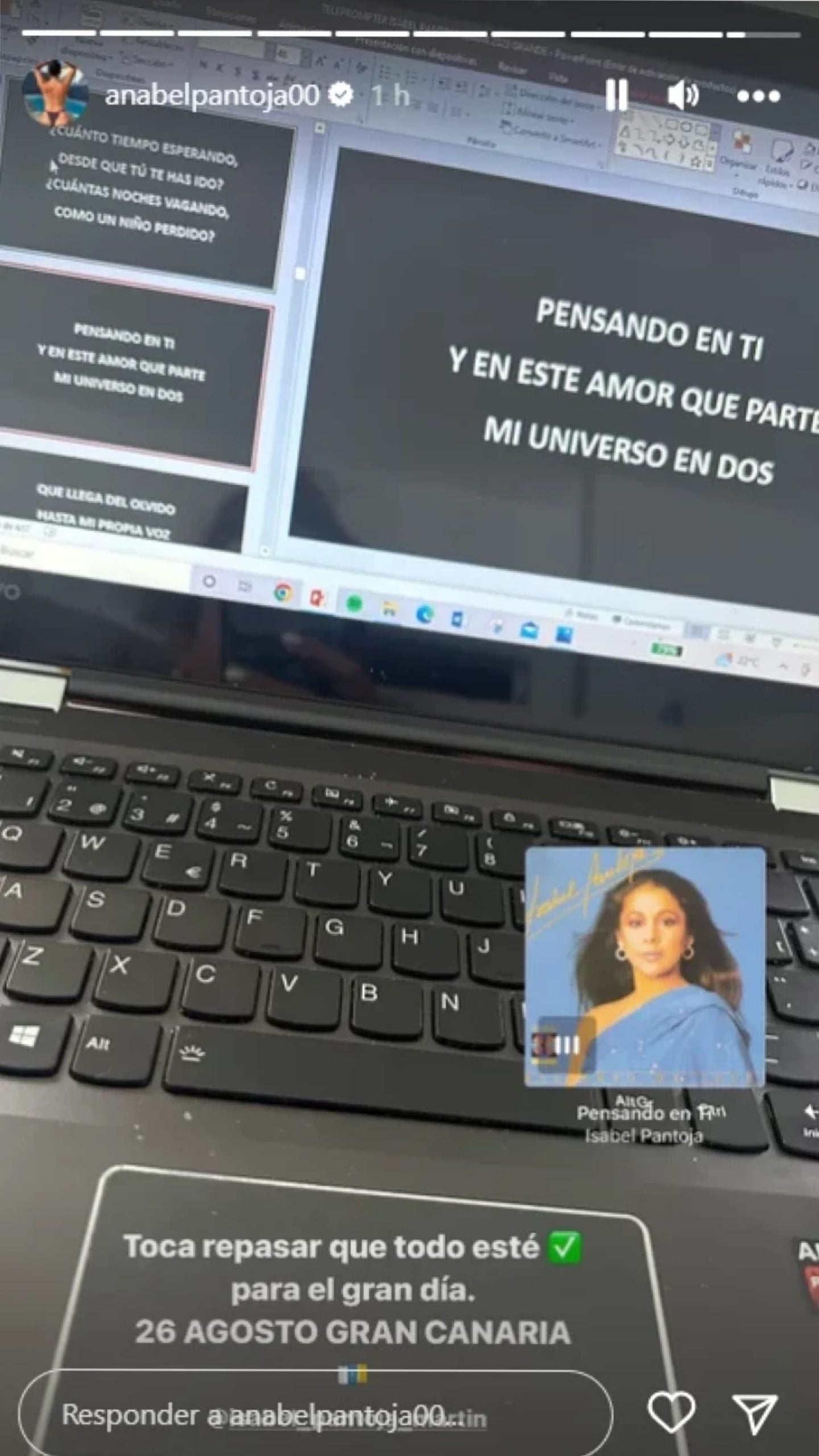 Anabel Pantoja preparando el concierto de Isabel Pantoja en Gran Canaria/ Instagram