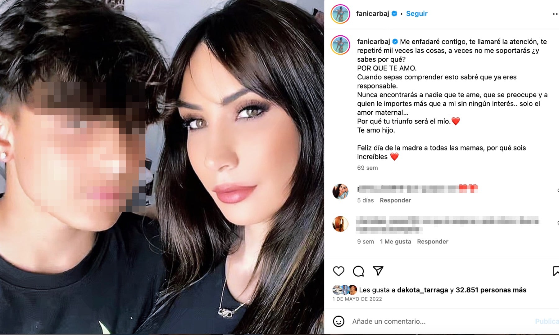 Fani Carbajo y su hijo/ Instagram 