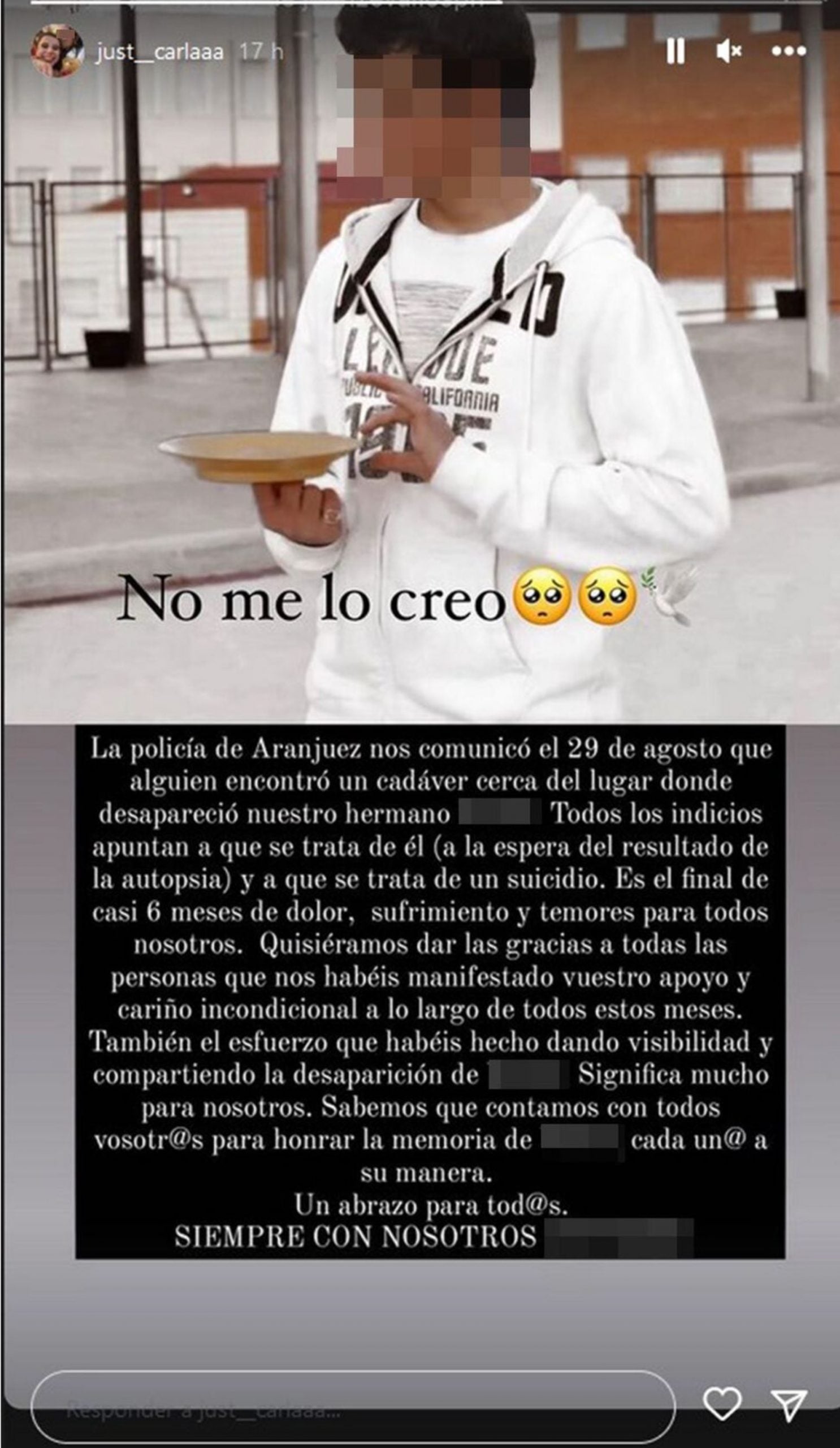 Carla Vigo comunica la muerte de un &iacute;ntimo amigo suyo/ Instagram 