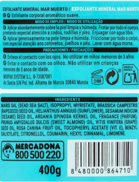 Etiqueta del exfoliante viral de Mercadona / Mercadona