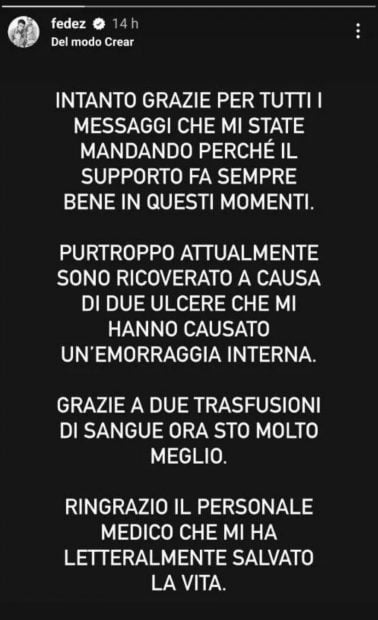El mensaje de Fedez en Instagram / Instagram