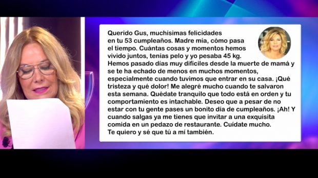 Terelu Campos y Carmen Borrego envían unas cartas a Gustavo / Telecinco