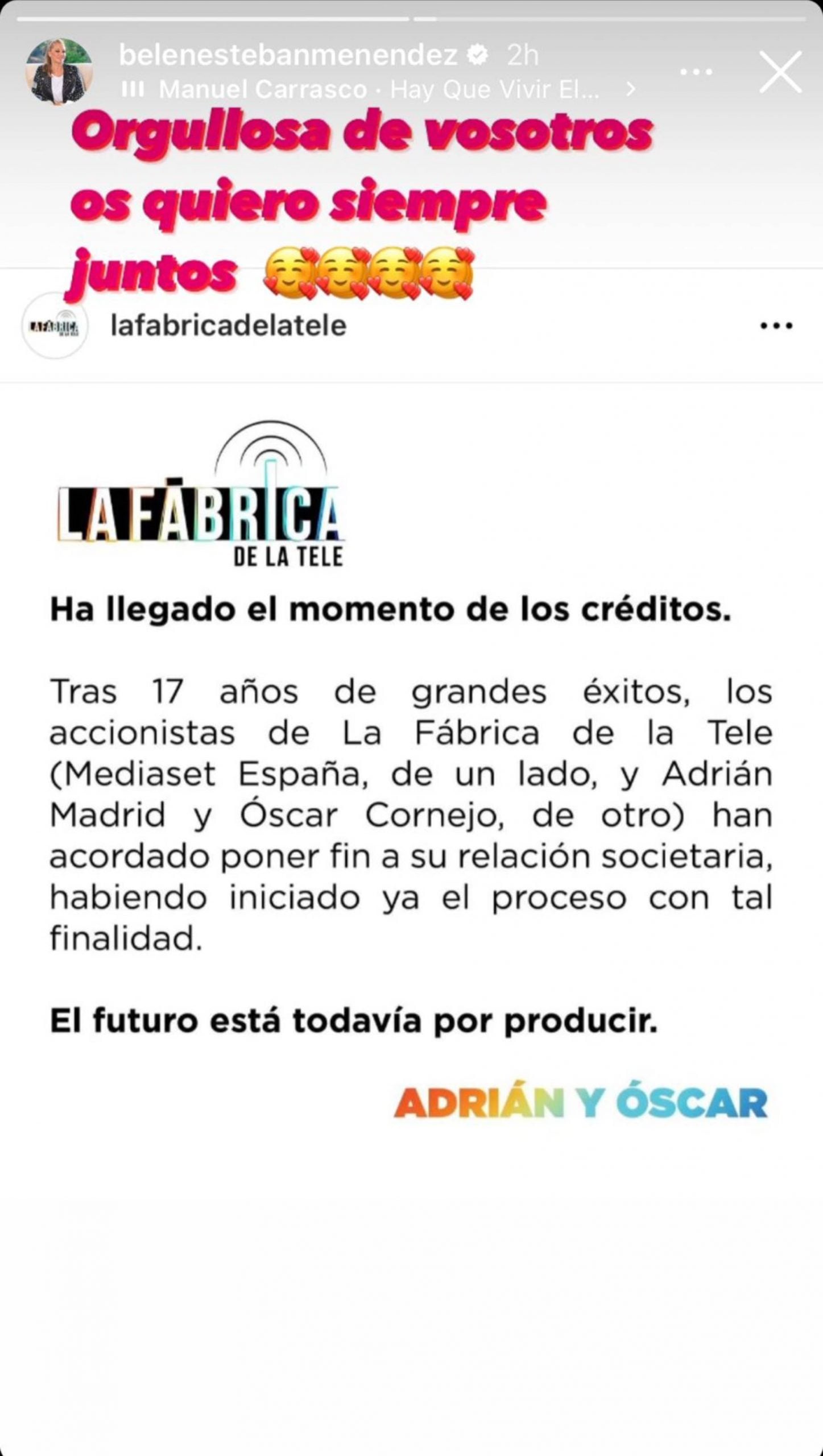 F&aacute;brica de la Tele, Bel&eacute;n Esteban y Jorge Javier V&aacute;zquez, F&aacute;brica de la tele Mediaset