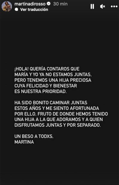 Martina diRosso, ruptura Mar&iacute;a Casado 