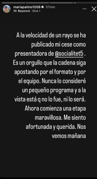 Pati&ntilde;o Socialit&eacute;, Pati&ntilde;o Mediaset, Trabajo Mar&iacute;a Pati&ntilde;o