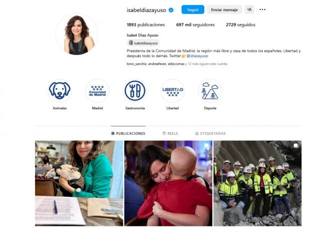 Pefil Isabel D&iacute;az Ayuso, presidenta comunicad madrid, isabel diaz ayuso intagram, 
