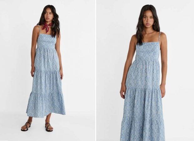 Vestido midi estampado de Stradivarius.
