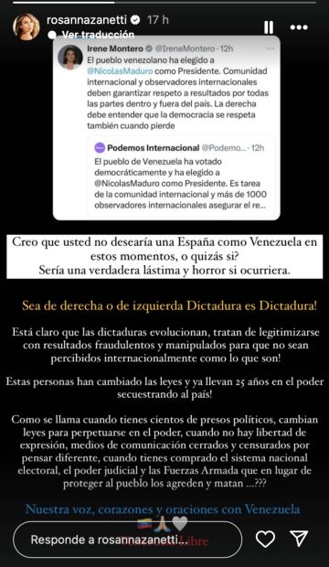 Rosanna Zanetti, Irene Montero, Venezuela, Nicol&aacute;s Maduro, elecciones venezuela