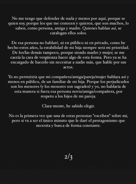 Parte 2 del comunicado emitido por Carola Esc&aacute;mez en redes sociales.