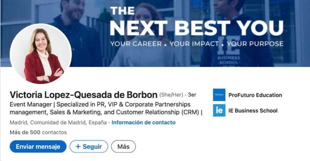 El perfil de LinkedIn de Victoria. 