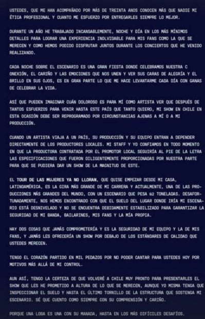Comunicado de Shakira, Shakira