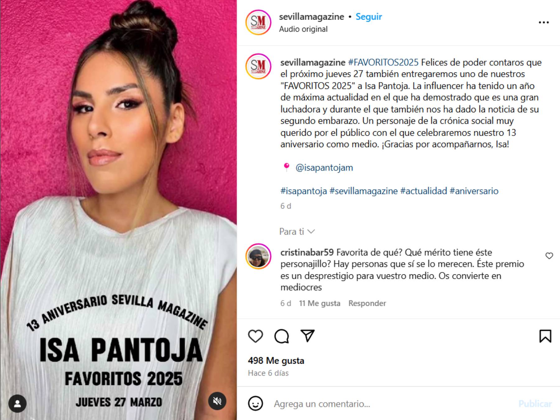 Isa Pantoja en una publicaci&oacute;n de Instagram. (Foto: RRSS)