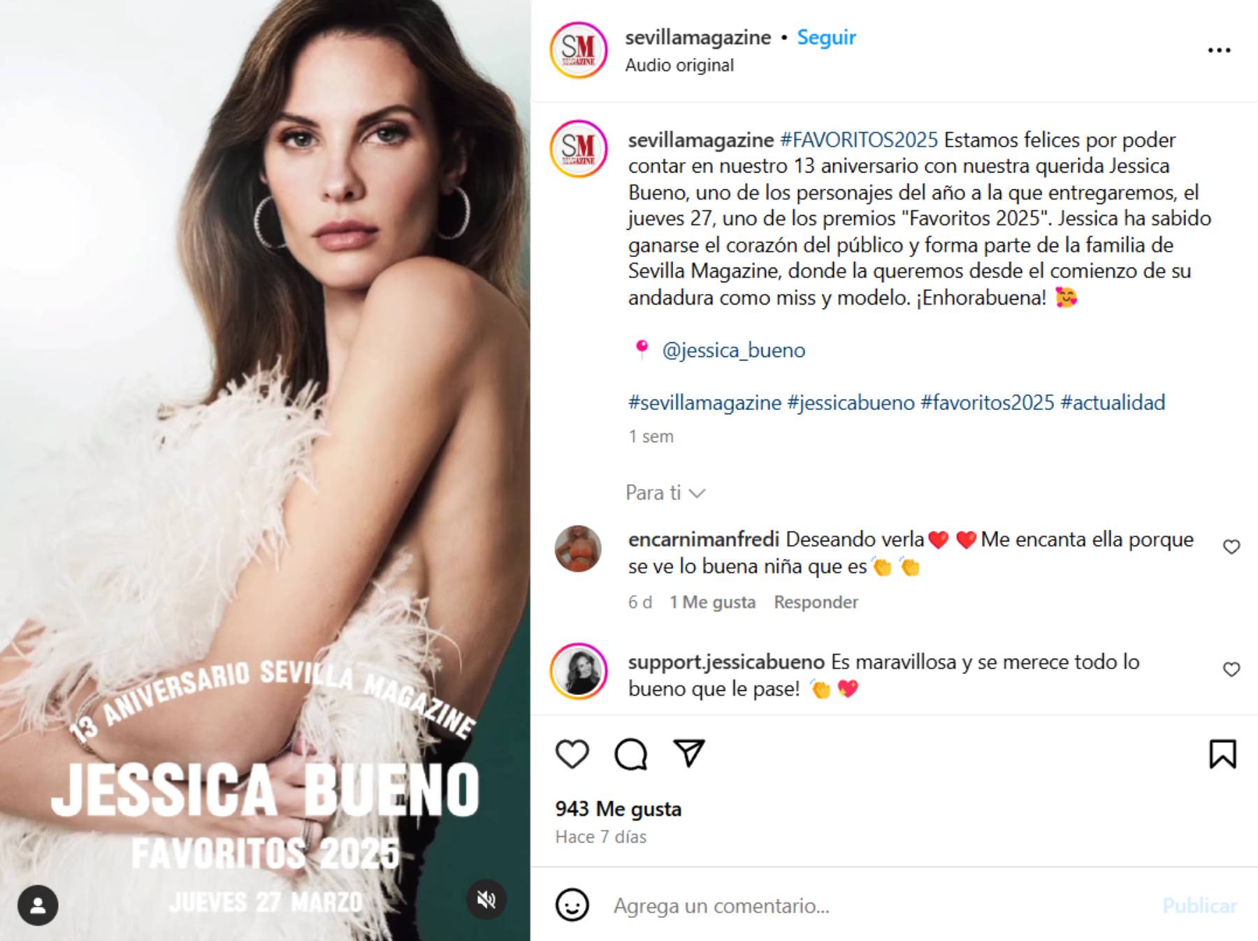Jessica Bueno en una publicaci&oacute;n de Instagram. (Foto: RRSS)