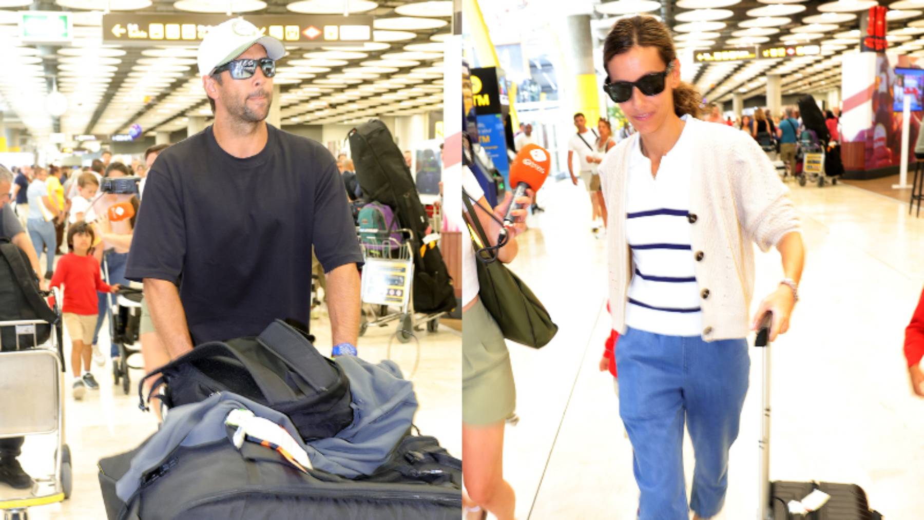 Fernando Verdasco y Ana Boyer en el aeropuerto de Madrid. (Foto: Gtres)