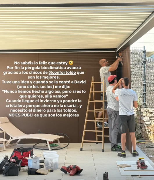 Nagore Robles comparte la instalaci&oacute;n de su p&eacute;rgola bioclim&aacute;tica. (FOTO: REDES SOCIALES)