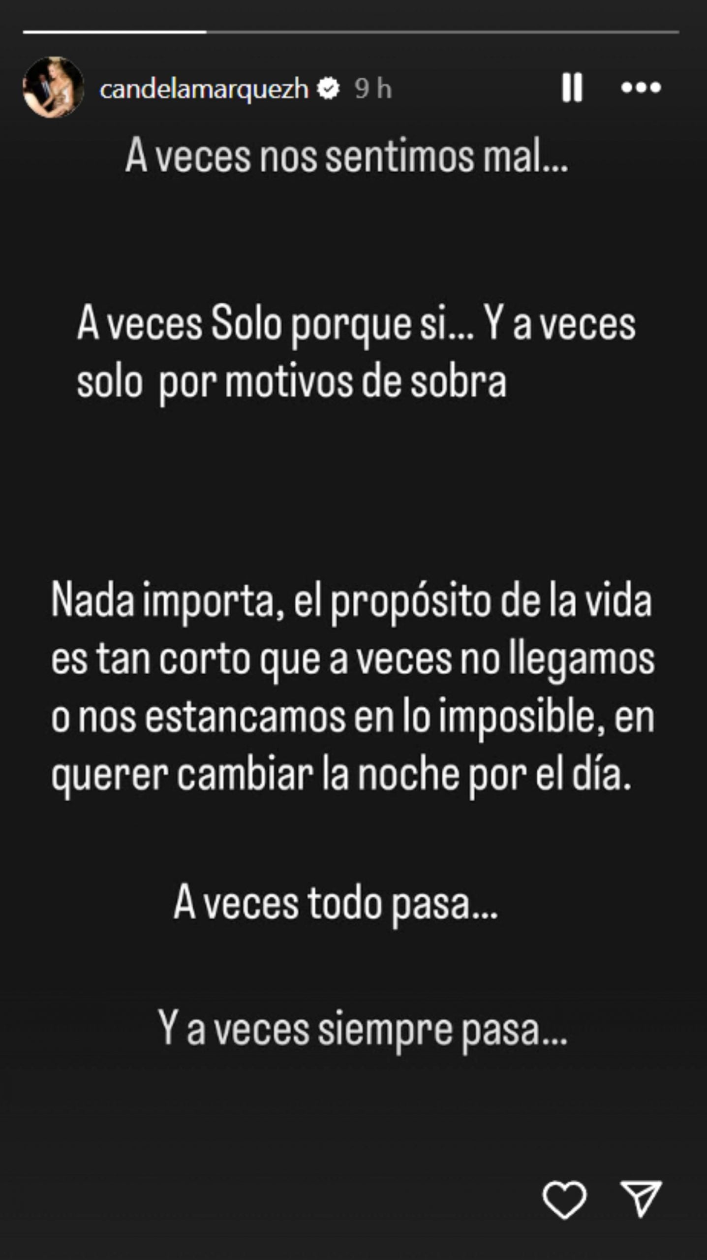 Storie de Instagram de Candela M&aacute;rquez. (Foto: RRSS)