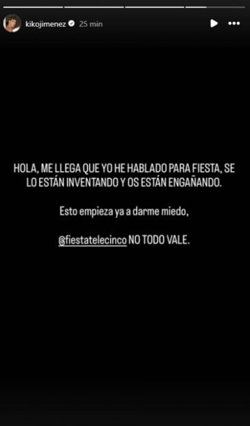Comunicado de Kiko Jim&eacute;nez en redes sociales. (Foto: Instagram)