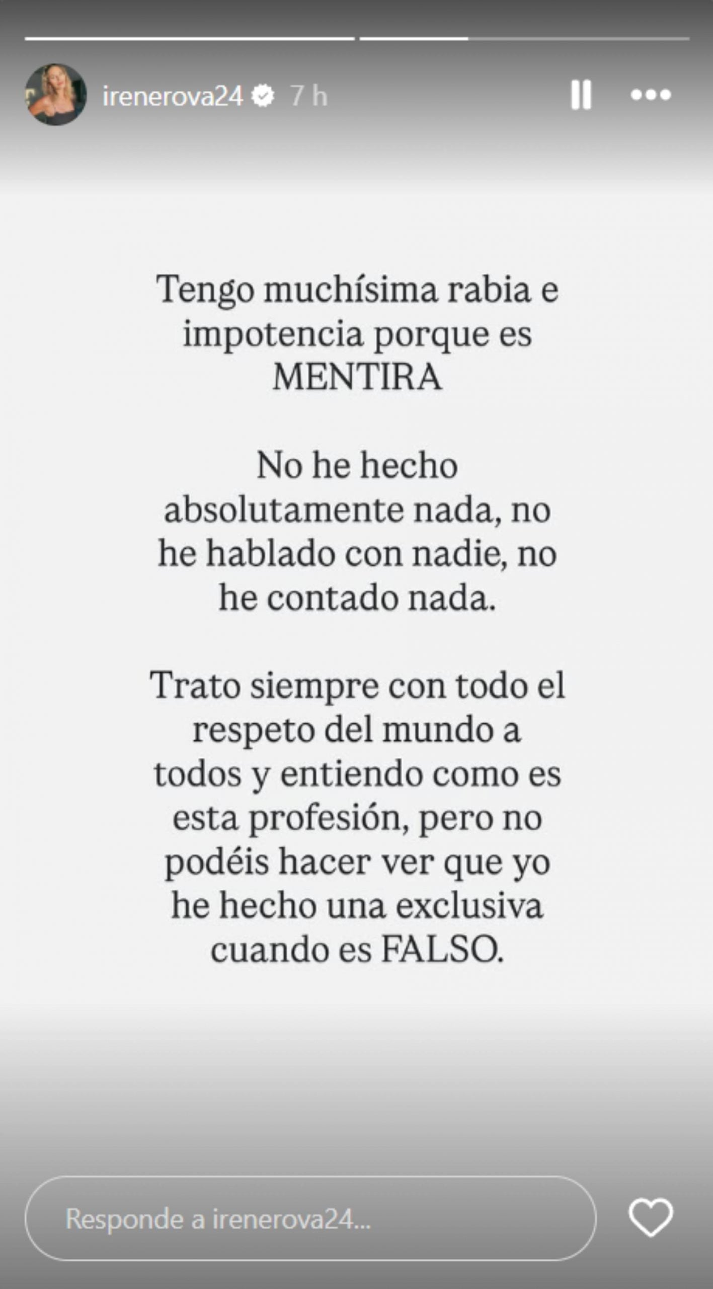 Storie de Instagram de Irene Rosales. (Foto: RRSS)