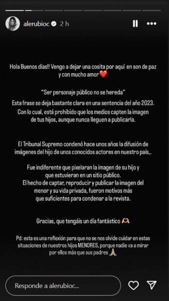 Comunicado de Alejandra Rubio. (Foto: RRSS)