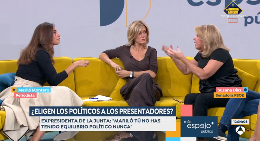 Maril&oacute; Montero y Susana D&iacute;az en 'Espejo P&uacute;blico'. (Foto: Antena 3)