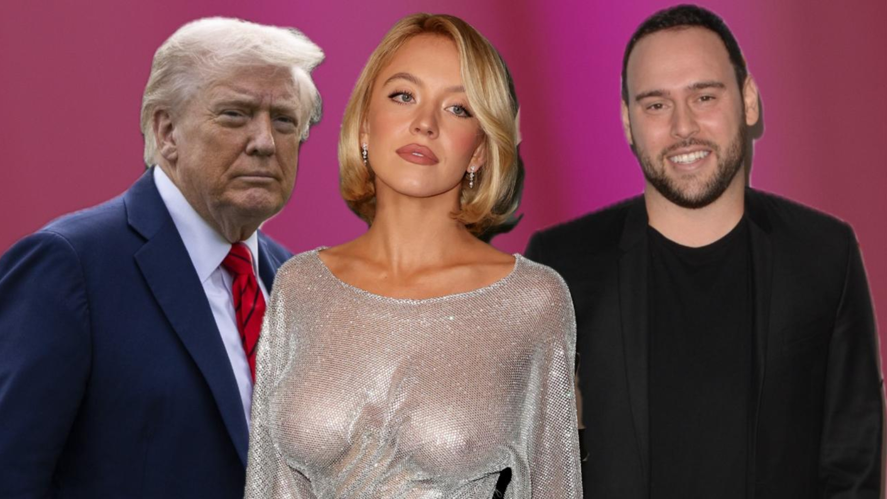 Donald Trump, Sydney Sweeney y Scooter Braun. (Fotos: Gtres)