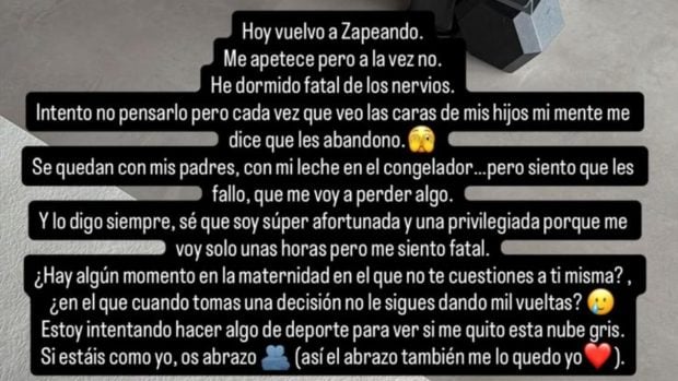 La reflexi&oacute;n de Pedroche antes de volver al trabajo. (Foto: Redes Sociales)