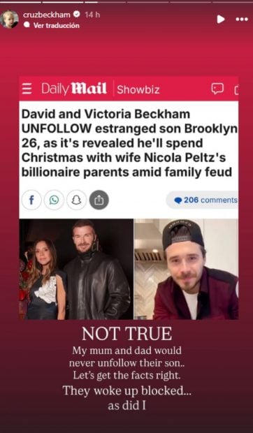 Aclaraci&oacute;n de Cruz Beckham en Instagram. (Foto: Instagram)